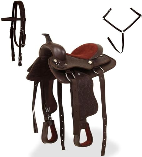 Sazaar Tack Komfortabler Hybrid Western Trail Sattel 30,5 cm bis 45,7 cm, Leder, Synthetik, Pferdesattel, Braun, ST-0047 (35,6 cm Sitz)