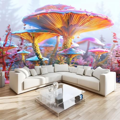 Vlies Fototapete kinderzimmer Bunte Pilze 3D Effekt 150 x 105cm - Foto Tapete für Wohnzimmer Moderne Vliestapete Wandtapete Motivtapeten Heim Dekoration