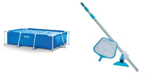 Intex 28272NP - Piscina Fuori Terra Rectangular Frame Rettangolare, 3834 L, Acciaio e PVC, Blu, 300x200x75 cm & Pool maintenance kit - pool accessories - pool cleaning set - 2 pieces