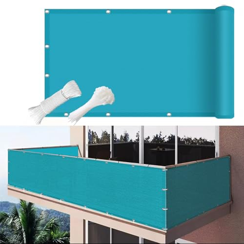 Sichtschutz Balkonabdeckung 130 x 450 cm Wetterbeständig Staubschutz Balkonfächer Balkon Sichtschutz mit Kabelbinder für Zaun Hinterhof, Blau