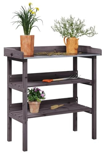 Bulliing Plant Table with Shelves Grey 78x38x82.5 cm Solid Wood Fir,Wooden Potting Table Flower Plant Workbench Garden Greenhouse