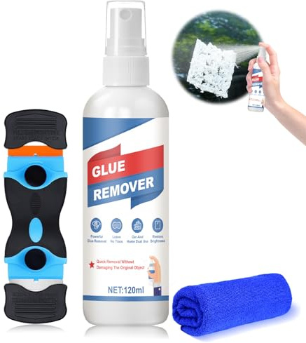 1.7 oz Label Remover, Adhesive Remover for Cars, Sticker Glue Remover with Razor Blade Scraper, Decal Remover, Glue Remover Versatile Cleaning Solution Removal for Label Sticker Residue, (120ml)