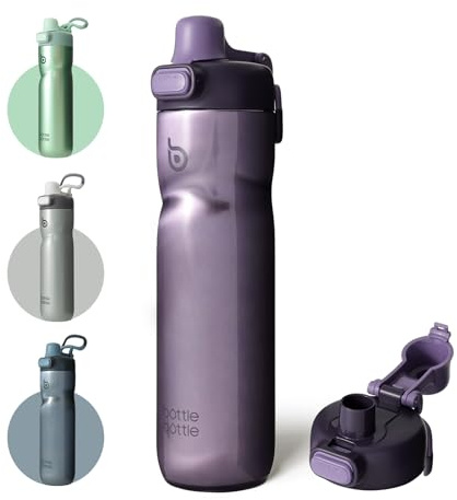 BOTTLE BOTTLE botella térmica sport ciclismo de acero inoxidable, sin BPA | Tapas abatibles, botella de agua de acero inoxidable, tapa de botón, portátil para correr, viajar, deportes, senderismo
