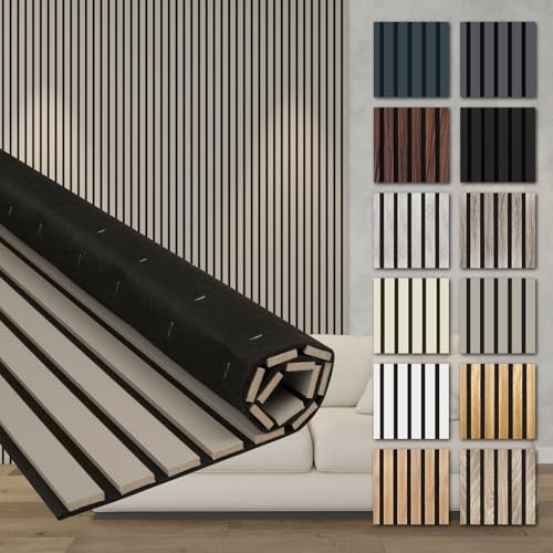 HEXIM Akustikpaneele 4 Stück 278x60cm Holz Comfort - flexible Holzpaneele Platten Lamellenwand flexibel MDF Wandpaneele TV Wandverkleidung Holzwand Deko grau (6.68m² Sandgrey)