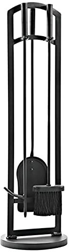 SmPinnaA Ensemble D'Outils De Foyer Modernes pour L'Extérieur, Robustes Et Résistants À La Rouille, 4 Pièces avec Brosse, Pelle À Tisonnier, Finition Noire en Fer Forgé