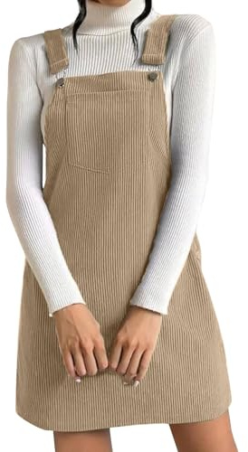Latzkleid Damen Kurz | Cordkleid Damen Latzkleid Mit Knopfleiste Trägerkleid Mit Taschen Kordkleid Große Größen Hosenträger Latzrock A-Linie Kleid Vintage Freizeitkleid Warme Winterkleid Minikleid
