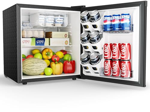 EUHOMY 46L Mini Fridge - Small Table Top Fridge with Reversible Door & Chiller Box, 7-Level Adjustable Thermostat, Low Noise (39 dB) - Perfect for Bedroom & Office, Energy Efficient, Black