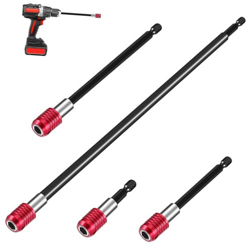 HYTROVE 4pcs Extension Pole Kit Threaded Extension Rod for Drill Bit Holder Compatible Hex Shank Impact Driver for DIY and Professional Use