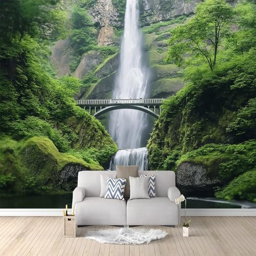 Papel Pintado 200 x 140 cm Paisaje Parque Cascada Fotomurales Pared Tejido No Tejido Decorativos Murales Fotográfico Decoración de Paredes Salón Dormitorio Habitación de los Niños Verde