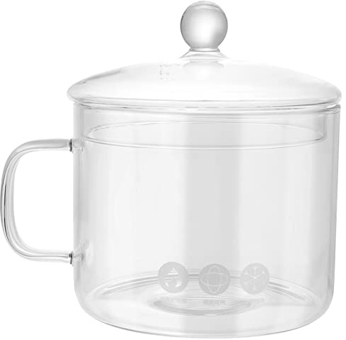 BESPORTBLE Pentola da Sobbollitura in Vetro con Coperchio e Manico | Vetro Borosilicato ad Alta Resistenza, per Noodles Istantanei e Salse, Uso come Pentola o Ciotola