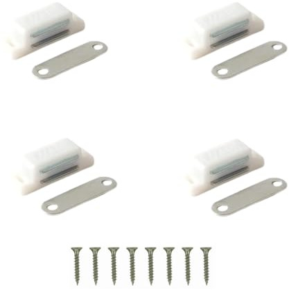 Heavy Duty Magnetic Door Catch White Cupboard Cabinet Door Thumb Turn Catch Latch Lock with Fixing Screws for Kitchen Wardrobe Magnets Door Closers Magnet Closure 4 Pack
