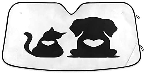 Frontscheibenabdeckung Katze Hund Mit Herz Auto Windschutzscheiben Abdeckung Faltbar Windschutzscheibenabdeckung Sonnenschutz Autoscheibenabdeckung Für SUV Truck Die Meisten Autos S