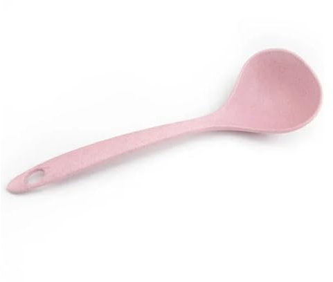 Cuchara de arroz de paja de trigo, 1 pieza, 4 colores, mango largo, cuchara sopa, comidas, cenas, utensilios de cocina, herramientas de cocina (rosa)