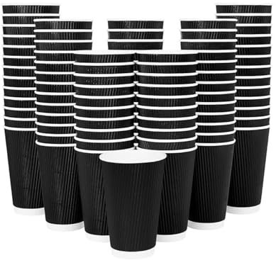 HOMESHOPA Disposable Coffee Cups, 200 Pack Black 8oz/227ml Triple-Layer Insulated Ripple Paper Cups for Hot Drinks, Coffee, Tea, Takeaway Glass, Home & Party Use