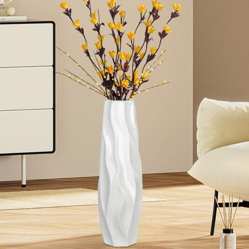 DJYY 17.7Tall White Ceramic Vase, Ceramic Standing Flower Vase， Living Room, Modern Home Decor, Glossy Glaze，Wedding Gift，Large Decorative Flower for, Wedding Centerpiece