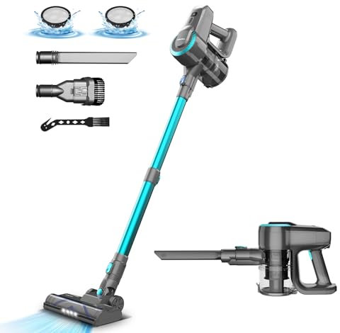 Akku Staubsauger, 25000Pa/175W/50Min Staubsauger Kabellos, Anti-Tangle-Bürste und Selbststehend, Ultraleichter Handstaubsauger akku vacuum cleaner Stielstaubsauger für Teppichen, Hartboden, Tierhaare