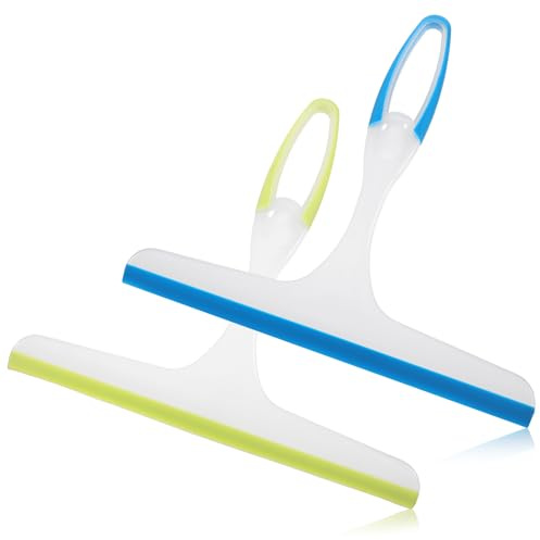 Bewudy 2 Stück Duschkabinenabzieher Kurz, Duschabzieher Gummiklinge Duschwischer Shower Squeegee Badabzieher Scheibenabzieher für Spiegel Badezimmer Fenster Boden Glas (24 x 21cm)