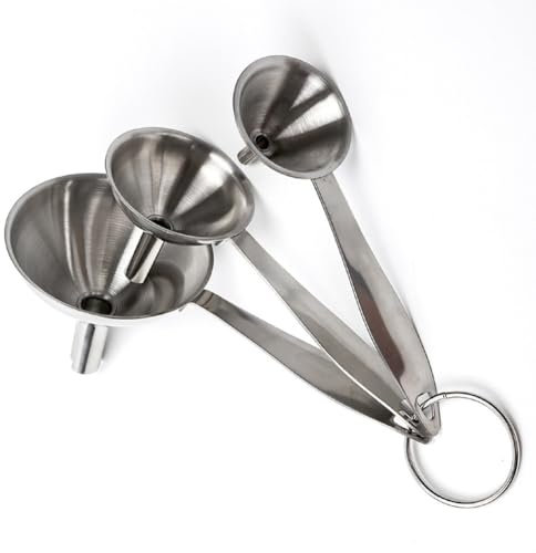 EdirFtra Set di imbuti in Acciaio Inossidabile da 3 Pezzi, Set di imbuti da Cucina in Acciaio Inossidabile con Manico Lungo, Set di imbuti in Metallo per Uso Alimentare, imbuti da Cucina