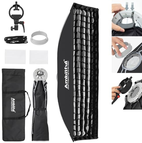 AMBITFUL 11.8 x 47 Strip Softbox Quick Release with Bowens Mount & Speedlite Bracket for COB Lights, Flash for CB60/CB100, SL60/SL100, MS300/SK400, V1/V1PRO/V100, AD200PRO/II (11.8 x 47 )