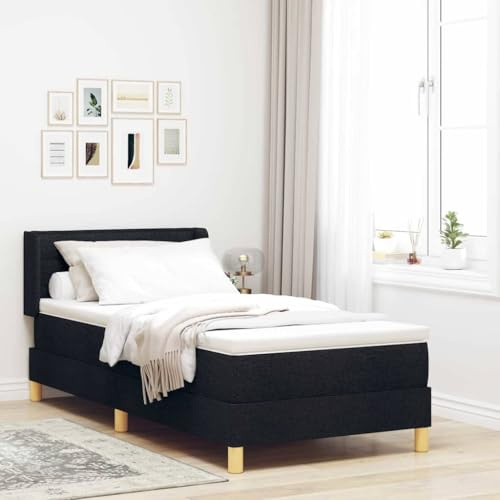 vidaXL Boxspring säng 90 x 200 cm svart och vit med träram, justerbar huvudgavel, medelmjuk madrass, tygöverdrag, fickfjädrar, avtagbart överdrag, modern design. Perfekt möbel för sovrummet.