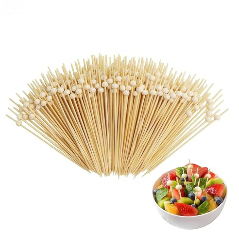 200 Stück Cocktailspieße 12 cm Spiesse für Snacks Fingerfood Cocktail Sticks Spieße Fingerfood Cocktail Deko Holzspieße Fingerfood Obstspieße für Geburtstag Fasching Party (Holzperlen)