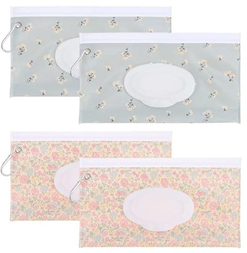 TIMJJG 4-Teiliger Feuchttuchbeutel Mit Hängender Schnalle, Wiederverwendbare Aufbewahrungsbox Für Babytücher, Wasserdicht Und Staubdicht.