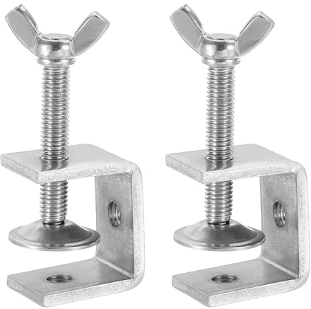 sourcing map 2 Pcs 304 Stainless Steel C Clamps 30mm Square Mini Tiger Clamp Adjustable Heavy Duty Metal U Clip with Butterfly Screws for Woodworking Welding Mounting, Silver