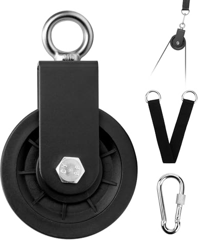 1 Uppsättning 88 mm Nylon Universell Remskiva Björn 150 kg,Block Kabelremskiva med U-Formade Fästfästen med Karbinhakar och Anslutningsremmar,Fitnessremskiva för Gör-Det-Själv Gym Träningsutrustning