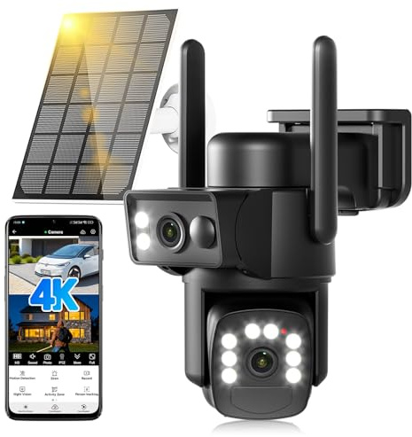Abiso 4K Solar Security Camera Outdoor Wireless, 5GHz/2.4GHz WiFi 360° PTZ Security Camera for Home with Human Auto Tracking, Siren, 5X Zoom, Color Night Vision, Two-Way Audio, IP66