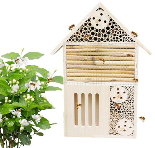 Bee Houses Garden Natural – inomhus elegant trälåda fjäril, hotell robust, dekoration bikupa nyckelpigor pollinerande bin | mångsidig utomhusanvändning elegant enkel rengöring