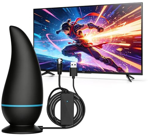SUMINGGO Indoor TV Aerial for Freeview HD - Digital TV Antenna with Built-in Amplifier, Super Thin Design, 4m Coaxial Cable for Strong Signal - Easy Setup, No Subscription, Ideal for Flats