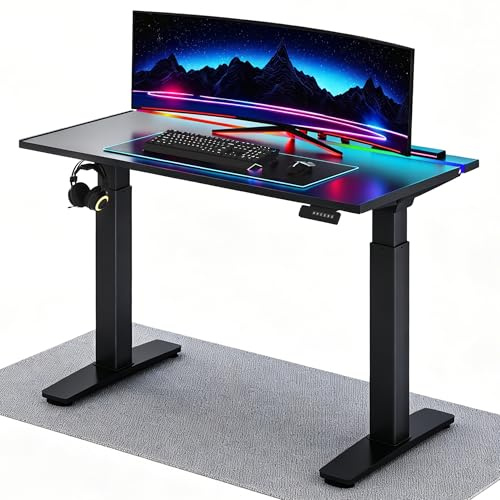 FLEXISPOT Elektrisch Höhenverstellbarer Schreibtisch Gaming Desk mit LED Lichtleiste & Kabelmanagement, Dual-Motor, 4 Speicherplätze, leise Höhenverstellung – Geeignet für Homeoffice & Gaming