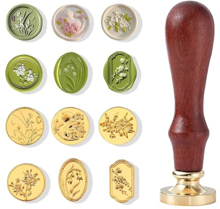 svpfuo 6 Stück Wachsstempelköpfe aus Zinklegierung mit Holzgriff Komplettes | Wax Seal Stamp Set, Abnehmbares Wachssiegel, Griff Aus Holz Geeignet für DIY in Verschiedenen Szenarien