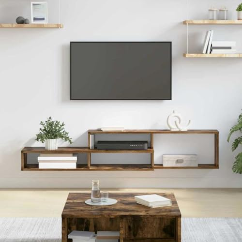 Tonture Support Mural TV en Bois d'ingénierie 150x25x28,5 cm avec étagère, Meuble TV Design Moderne scandinave pour Salon séjour, Rangement Console et Table multimédia