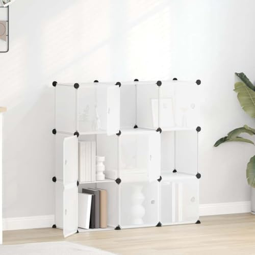 Generisch Lot de 9 cubes de rangement avec portes, armoire en plastique PP transparent avec cadre en acier, étagère cubique modulaire pour la maison, le dortoir et le bureau, imperméable et facile