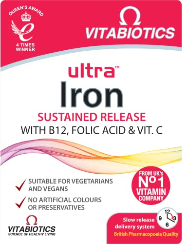 Iron Tablets Supplement, Boosts Energy, Vitality, Power and Immunity and Supports Against Anemia, Tiredness and Fatigue with Added Vitamin C Vitamin B12 and Folic Acid (Vitamin B9), Vitabiotics Ultra
