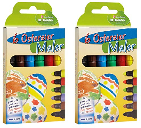 Heitmann Eierfarben 60008 - Malstifte zum Bemalen von Ostereiern (2X 6er Set, Malstifte)