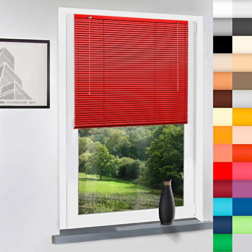 Aluminium Jalousie nach Maß, Jalousien Alu Jalousien nach maß innen Innenjalousien Maßanfertigung, für Fenster und Türen, Klemmfix ohne Bohren (Rot, Höhe: 160cm x Breite: 115cm)