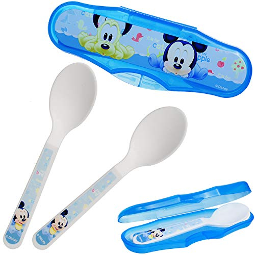 alles-meine.de GmbH 3 TLG. Set Besteckset - Kunststoff/Plastik - - Mickey Mouse - BPA frei rostfrei - Besteck - Kinderbesteck - 2 Löffel + Besteckbox/Besteckdose mit Deck..