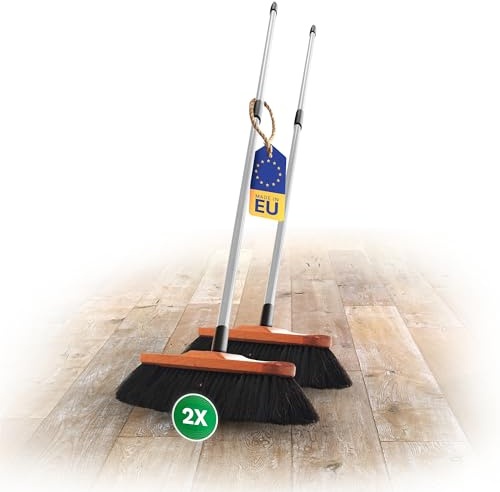Novaliv Lot de 2 balais d'intérieur avec manche, mélange de poils souples, avec manche télescopique en crin de cheval mixte, idéal pour stratifié et parquet, poils naturels