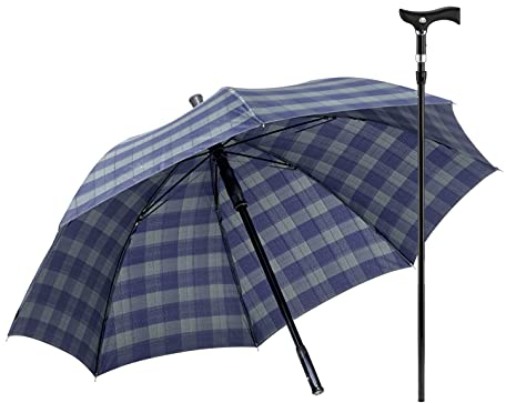 Stützschirm DUETT KARO Gehstock im Regenschirm, höhenverstellbar, Fritzgriff, Schirmhülle, Klettverschluss, Gummipuffer Damen und Herren