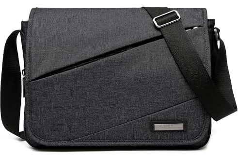 VARLIVOO Moda Bolsos de Hombro para Hombre Bolsa de Mensajero 13 Pulgadas Laptop Bolsas Cruzados Conmutar Viaje Colegio Trabajo Poliéster Negro