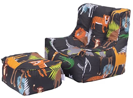 Ready Steady Bed Kids Bean Bag Chair With Footstool | Child Play Safe Soft Seat Playroom Sofa | Ergonomically Designed Toddler Armchair | Comfy Children Furniture (Africa)