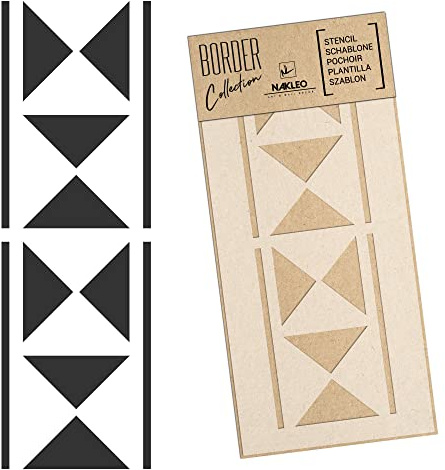 NAKLEO Bordüre Schablone zum Malen 21x45 cm, Herrenfliege Dreieck Geometrisch Muster, Kunstoff Wiederverwendbare Wandchablone, Handwerk DIY Dekoration, Stoff Möbel Holz Papier
