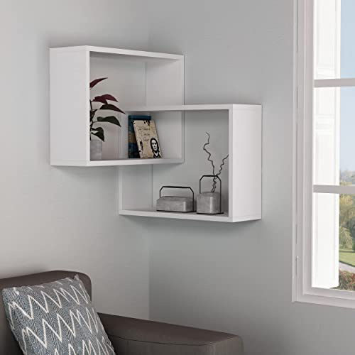 Decortie Eckregal, schwimmend, Ring, Bücherregal, D 20 x B 60 x H 68 cm (weiß)