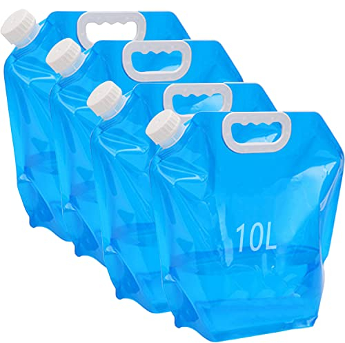 Kamiya 4 Stück 10L Faltbarer Wasserkanister mit Dichtem Deckel,Flexibler Wasserkanister,10 Liter Faltbarer Wasserkanister Bpa-Frei für Outdoor Camping