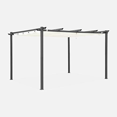 Pergola aus Aluminium - Isla 3x4m - Ecru Tuch- Ideale Laube für Ihre Terrasse, einziehbares Dach, Schiebetuch, Aluminiumstruktur