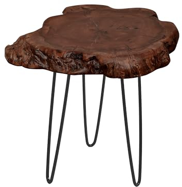 Qiyano Choobi Beistelltisch Natur Dunkel, Unikat Handgefertigt aus Massivholz, Moderner Couchtisch, Wohnzimmertisch & Nachttisch, Ca. Ø 30 cm x 40 cm