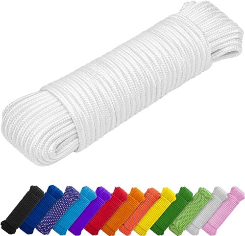 TECEUM Clothes Line & Flag Pole Rope – 6mm & 10mm – 27.5M | 46M – Strong All-Purpose Utility Rope – Camping, Crafting, Indoor & Outdoor – Polypropylene Nylon Lightweight Diamond Braided Cord – White