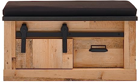 Furn.Design Garderobe Sitzbank in Used Wood hell und anthrazit Garderobenbank 93 x 46 cm, Stove